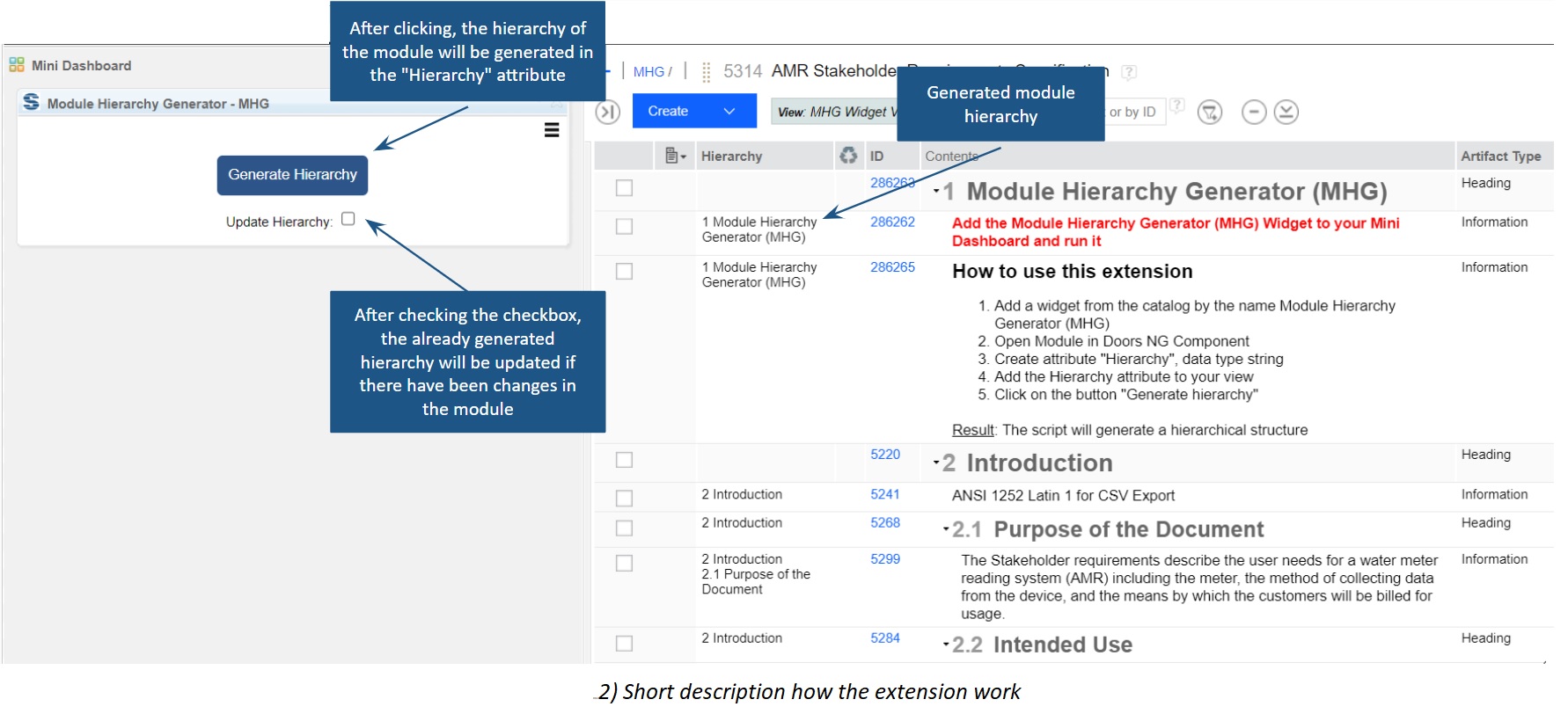 After clicking, the module hierarchy will be generated in the hierarchy attribute, if you check a checkbox the hierarchy will be updated