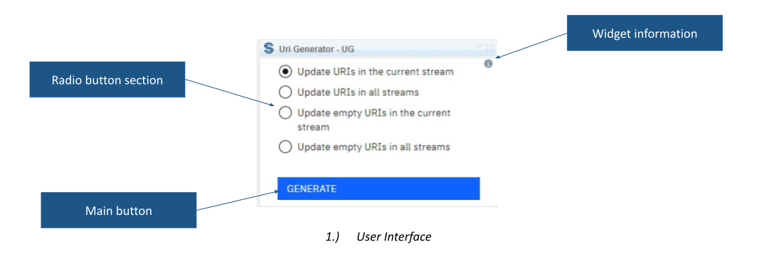 Extension UI - display widget information, radio button section, main button